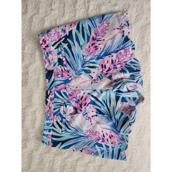 Lilly Pulitzer Buttercup Scallop Hem Shorts 12 Blue Pink Floral Palm Paradise - Picture 10 of 10
